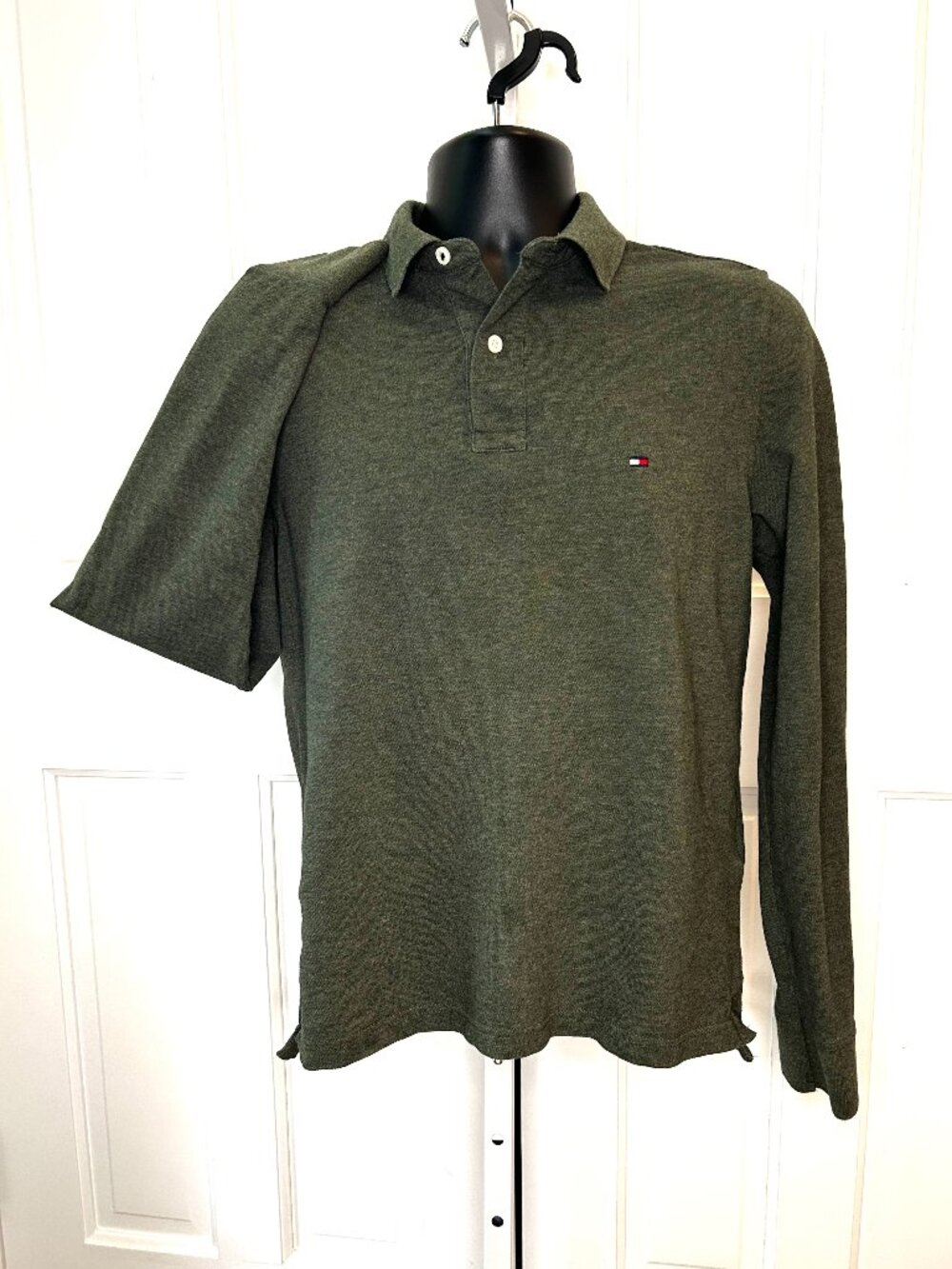Heathered forest green long-sleeved polo - Slim Fit